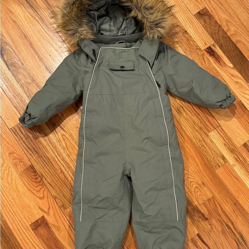 Green Hooded Snowsuit with Faux Fur Trim